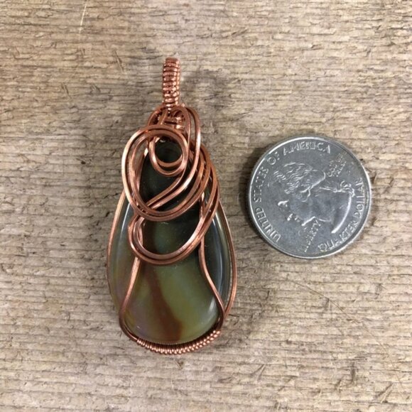Copper Wire Wrapped Jasper Necklace Pendant - Picture 4 of 4